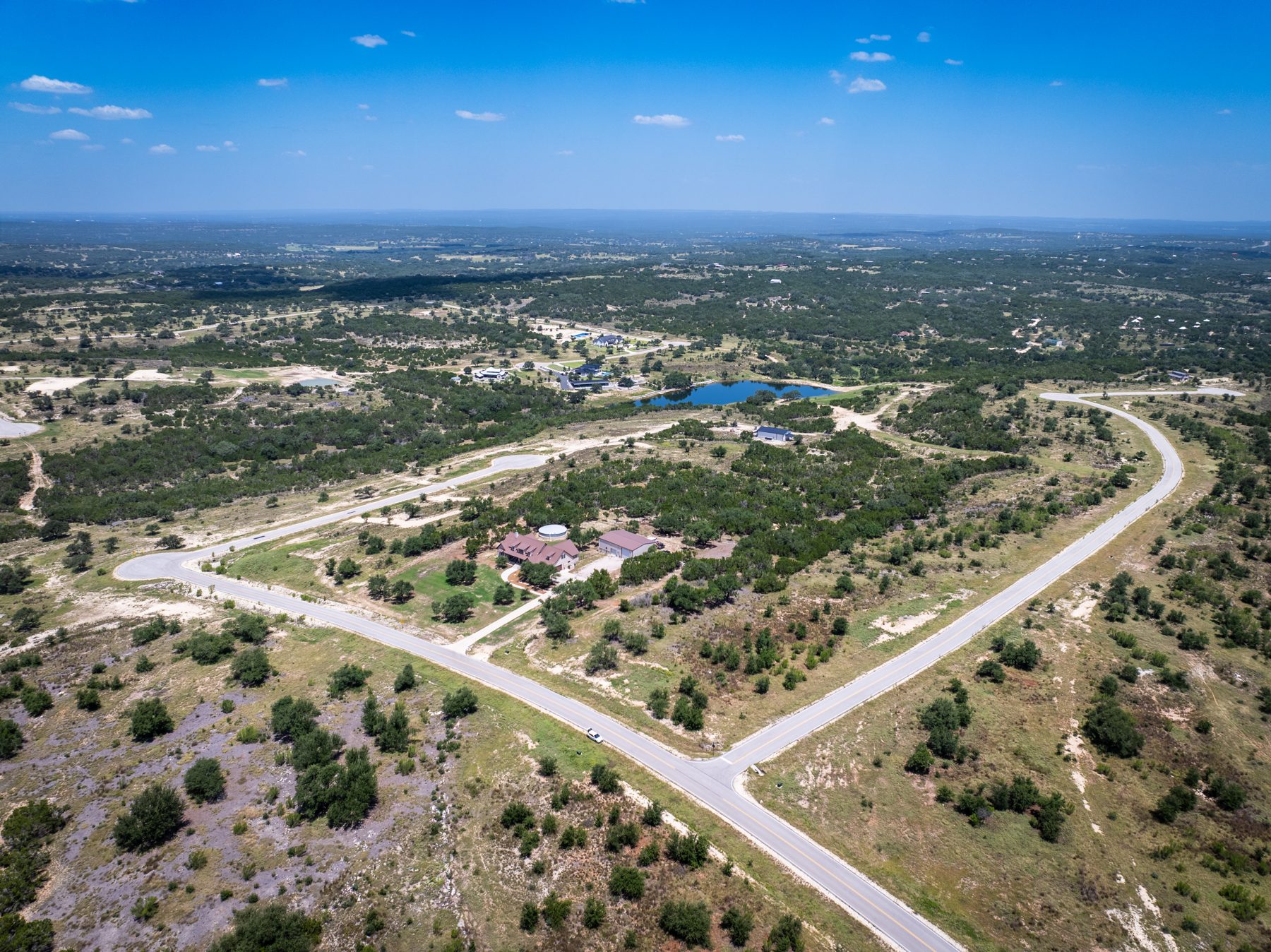 Aerial view over Legacy Hills and the surrounding Hill Country